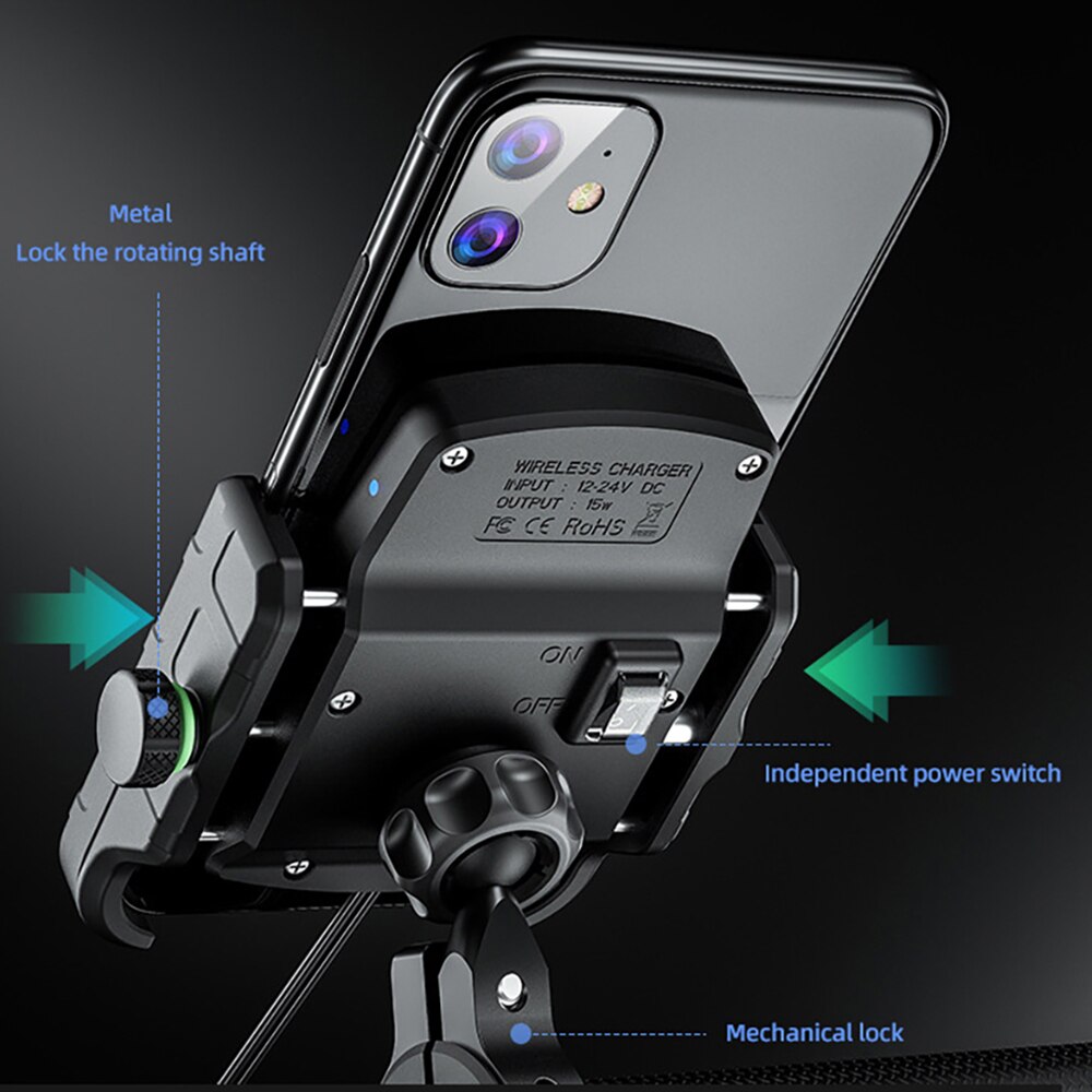 Motorcycle Holder With Wireless Charge Motorbike QC3.0 Fast Charg Cell Phone Wireless Holder Handlebar Mount Stand GPS Holder