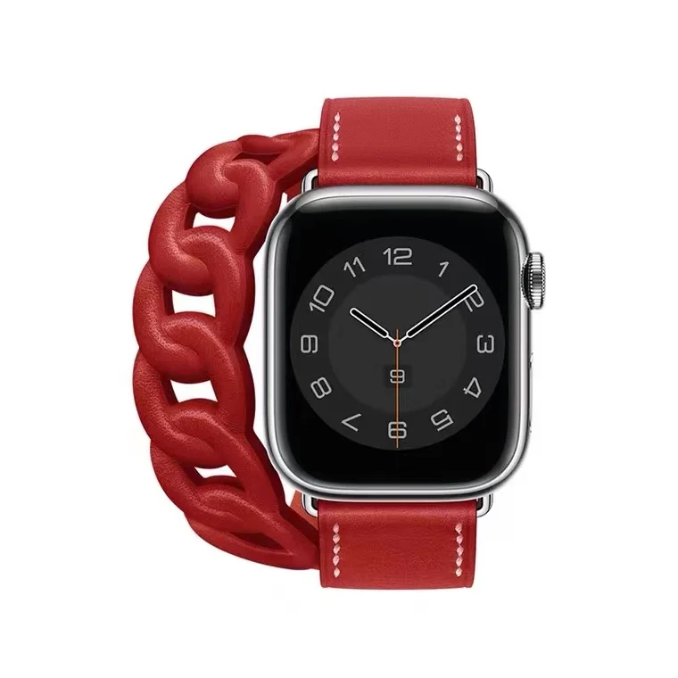 Nueva correa de cuero para Apple Watch 45mm 41mm pulsera de doble círculo serie iWatch 10 9 8 7 6 5 4 SE 44mm 42mm 40mm cinturón