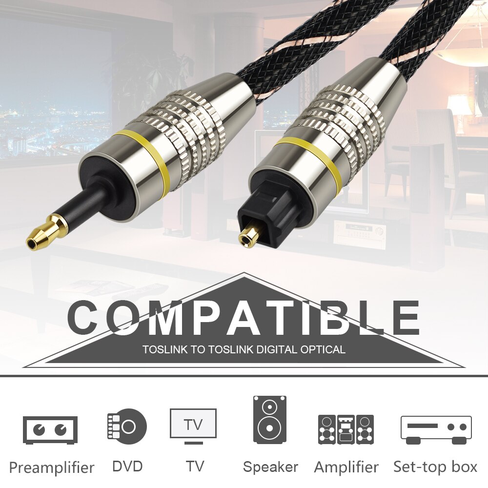 EMK Toslink to Mini Toslink Cable 3.5mm Digital Sound SPDIF Optical Cable 3.5 to Optical Audio Cable Adapter 1m 15m