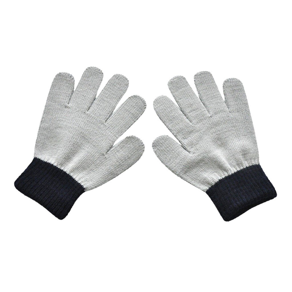 Children Kids Magic Winter Gloves Colorblock Full Finger Warm Knitted Gloves Boys Girls L1031: Gray