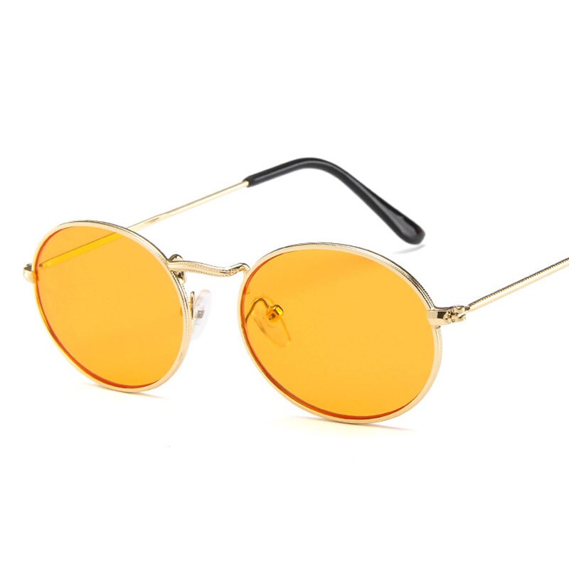 Leonlion Vrouwen Zonnebril Retro Metalen Ovale Zonnebril Mannen Zonnebril Vintage Vrouwelijke Shades: Gold Orange