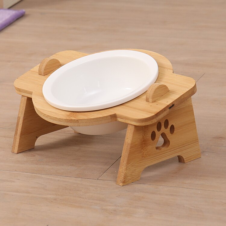 Cuencos de cerámica para perros y gatos, cuencos de acero inoxidable para comida de mascotas, vajilla de agua, cuenco con marco de bambú, suministros para mascotas: Single bowl ceramic