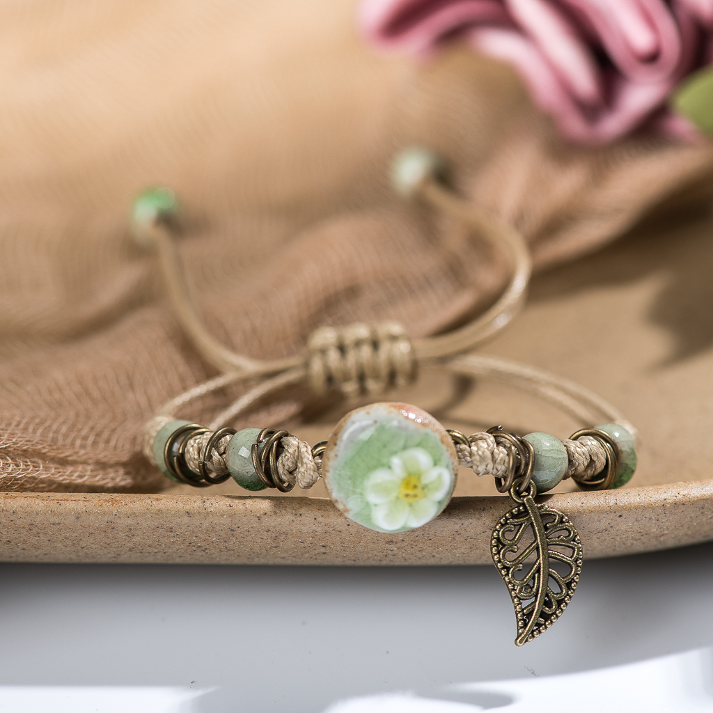 Forest Series Plant hand-kneaded Ceramic Adjustable DIY Bracelet For Women Jewelry #CZ501: ROSE GOLD COLOR