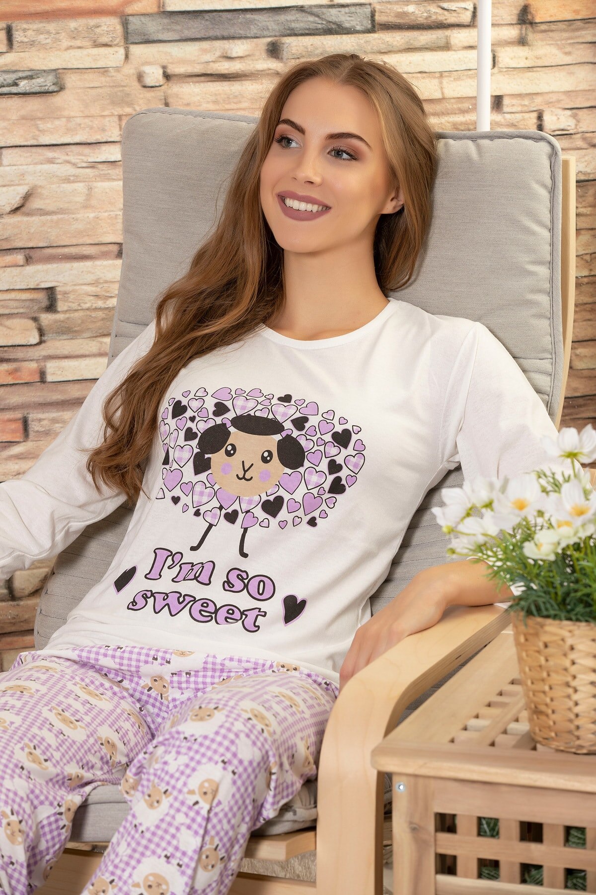 Aardbei Vrouwen Gedrukt Met Lange Mouwen Pyjama Pak