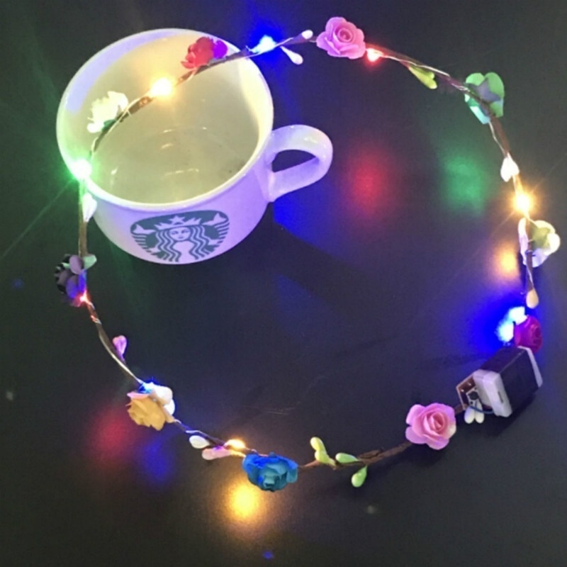 Guirnalda de pelo LED para de boda para mujer, corona, diadema Floral, diadema