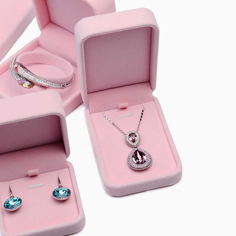 Velvet Jewelry Box - Pink - 19x19x4cm - Ring, Necklace, Earring, Bracelet Display - Oirlv