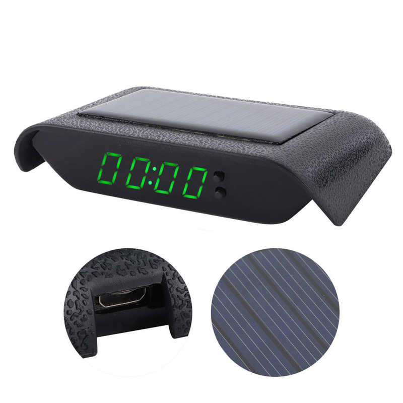 Bil digital klocka bil lastbil soldriven tid datum temperatur lcd display kabeldragning gratis bil solklocka biltillbehör
