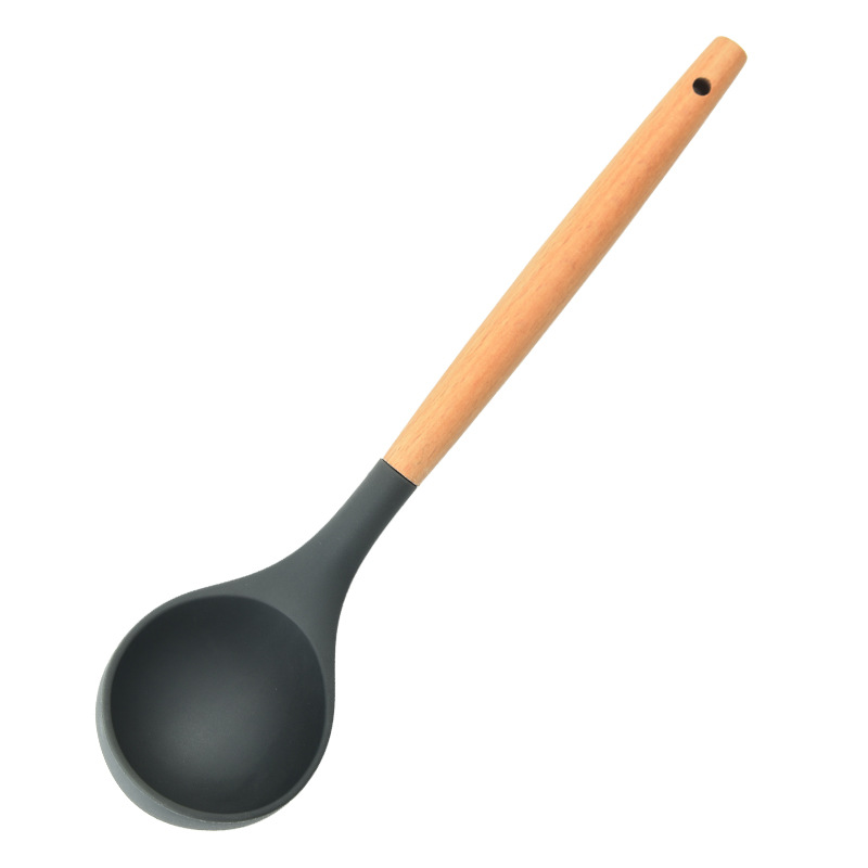 Silicone Kitchen Cooking Spatula Spade Turner Soup Spoon With Wooden Handle Baking Tools: light yellow