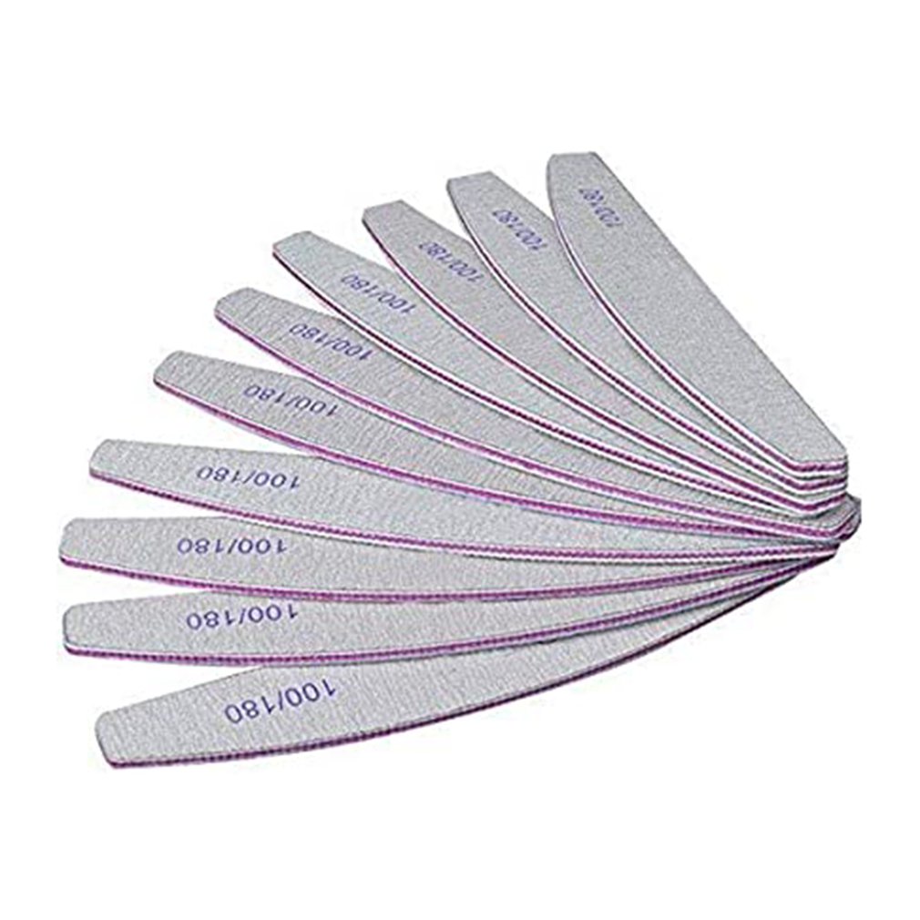 Set Of 10 Nail Files For Nail Art Grain 100/180 For Polishing Acrylic Manicure For Use At Home And In Salon