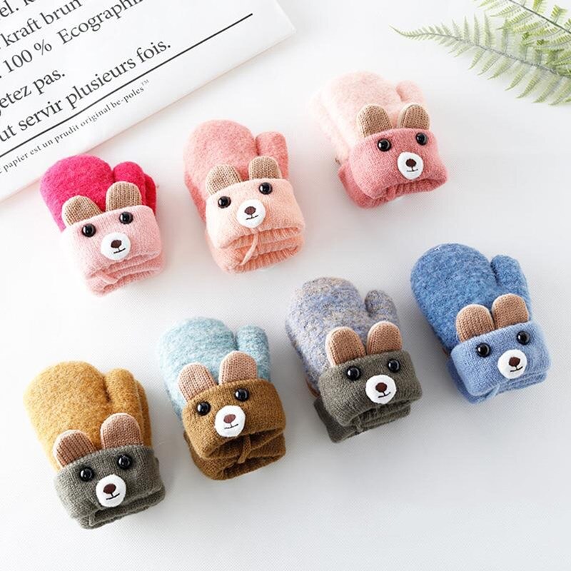 Niedlichen Karikatur Bär Baby Handschuhe Winter Gestrickte Wolle Säuglinge Fäustlinge Thicke warm Volle Seil Handschuhe Für Mädchen Jungen