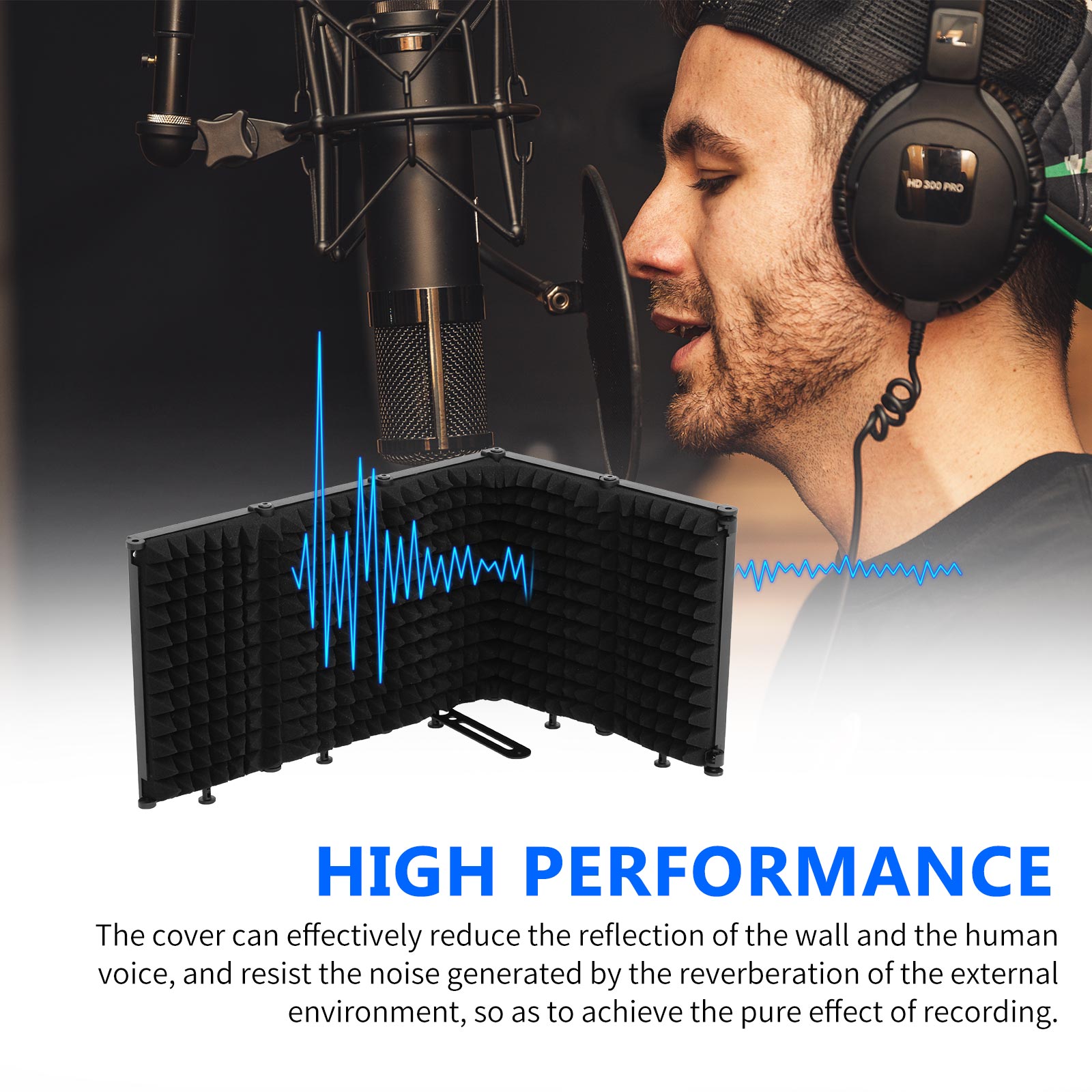 Foldable Microphone Screen Sound Absorbing Vocal Recorder 5Panel Portable Acoustic Isolation Microphone Shield Sound-Proof Plate