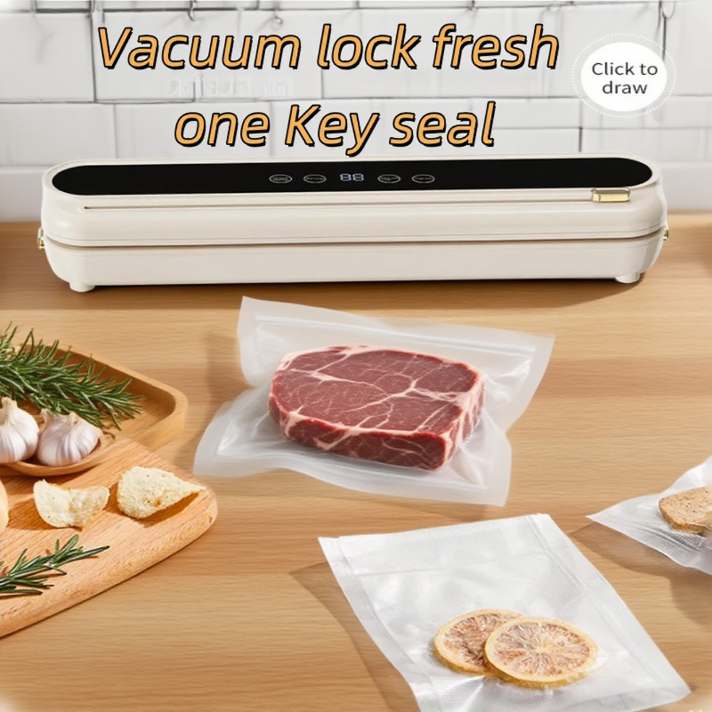 Elektrisk vakuumpakker til køkken, tør, våd, opbevaring af mad, indbygget skærer, berøringsknap, nem forsegling af mad, husholdningsapparat