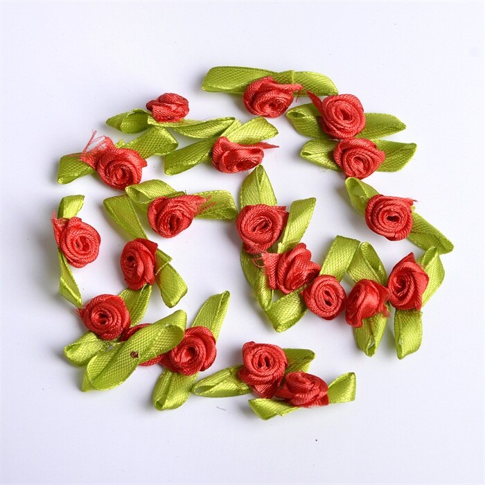 Mini Roses artificielles en soie, 500 pièces, 1.5cm, ruban en Satin, fleurs, fait à la main, décoration de mariage: Red