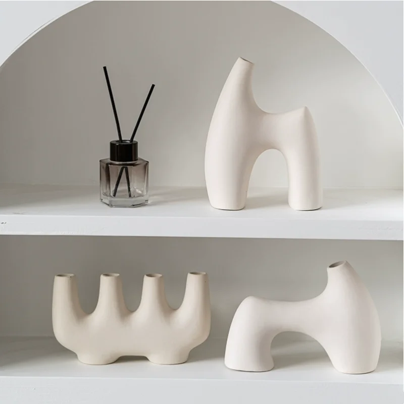 Nordic decoração casa vaso de flores preto e branco arte cerâmica minimalismo flores secas arranjo acessórios b & b ornamento