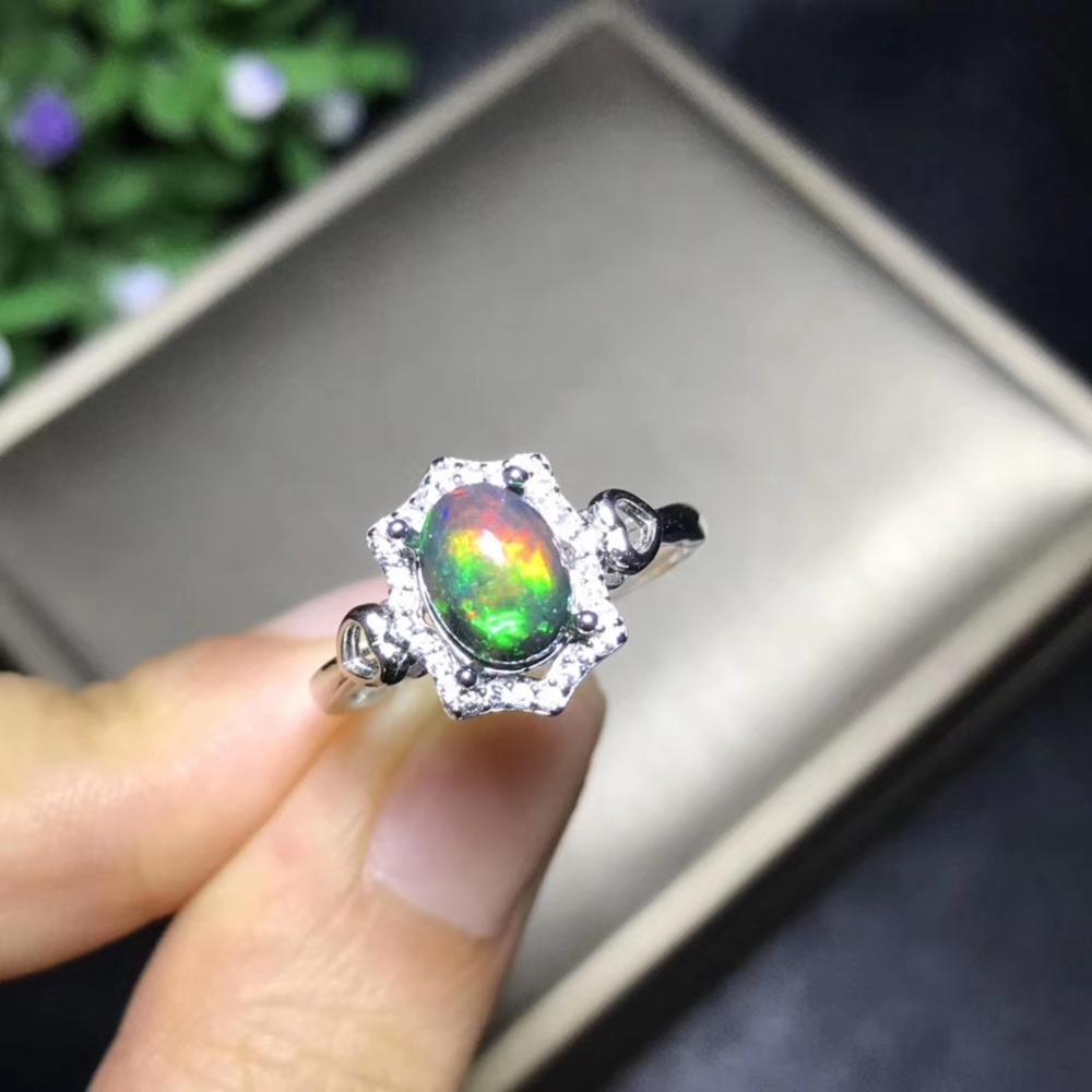 2020 nuovo stile lampeggiante nero naturale Opale anello per le donne monili nero naturale Opal reale 925 argento fine fuochi d'artificio della ragazza regalo