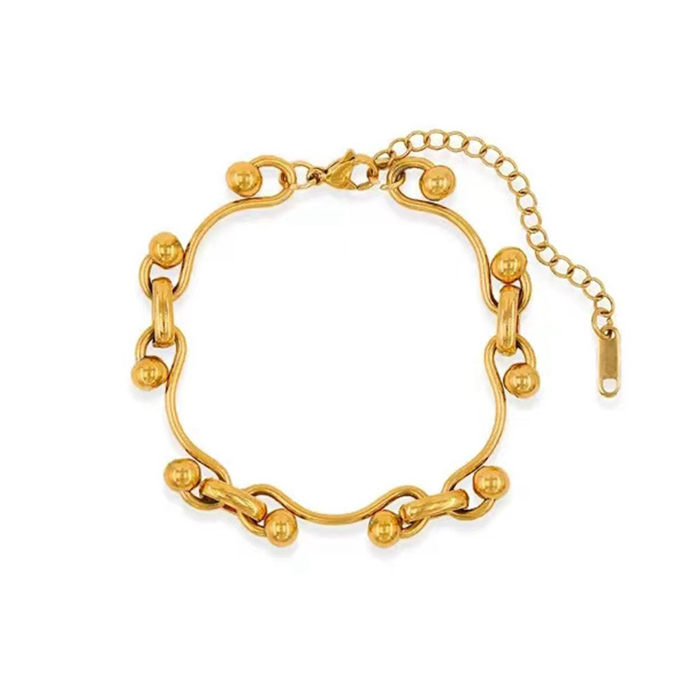 Collar de cadena de bolas onduladas de acero inoxidable Y2K para mujeres y hombres, joyería hecha a mano de Punk Grunge: Oro oscuro
