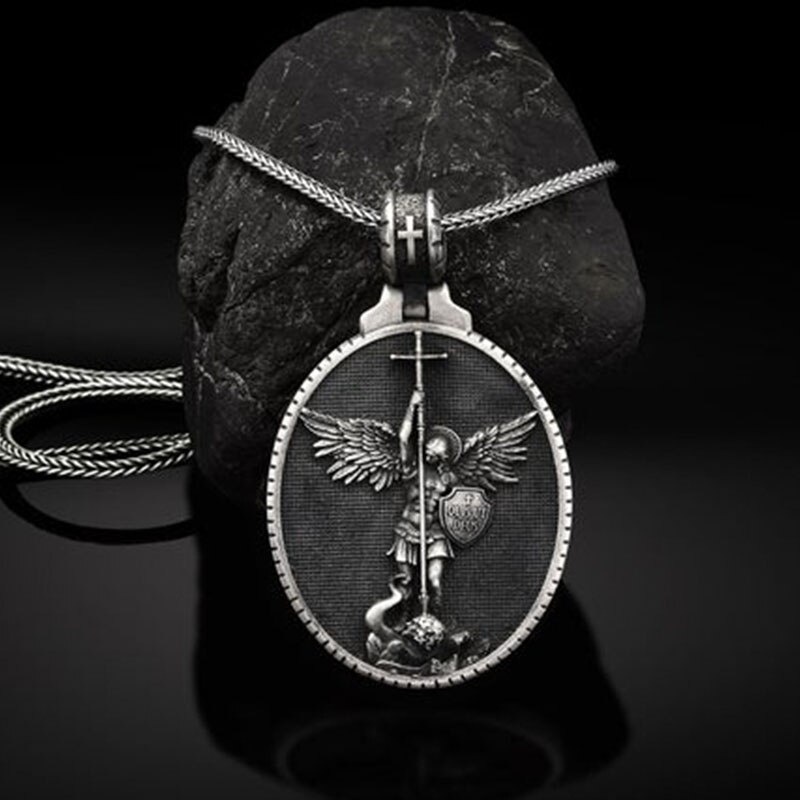 Archangel Saint Michael Necklace Personality Silver Archangel Saint Michael Pendant Christian Archangel Medal: Default Title