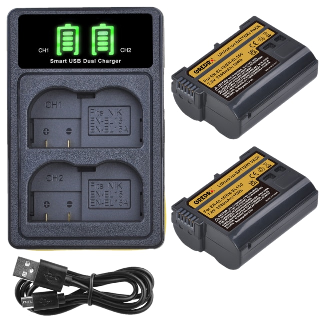 Batterie EN-EL15C EN-EL15B EN-EL15 + chargeur avec Port type-c, pour appareil photo Nikon Z5 D850 Z6 Z7 D780 D750 D810 D7000 D7500 Z6 ii: 2Battery and Charger