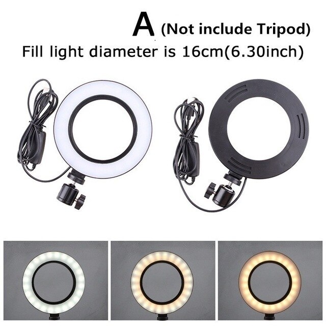 12 W 5500 K Led Vullen Ring Lamp Met Telefoon Houder Statief Usb Plug Fotografie Dimbare Selfie Make-Up 26 Cm ring Licht Video Live: Size A