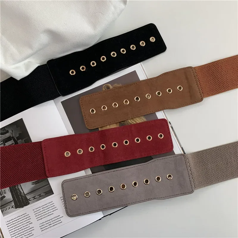 Cinturones de gamuza para mujer, cinturón elástico para ropa de mujer, hebilla de estilo coreano, cinturón ancho elástico que combina con todo, decoración de ropa