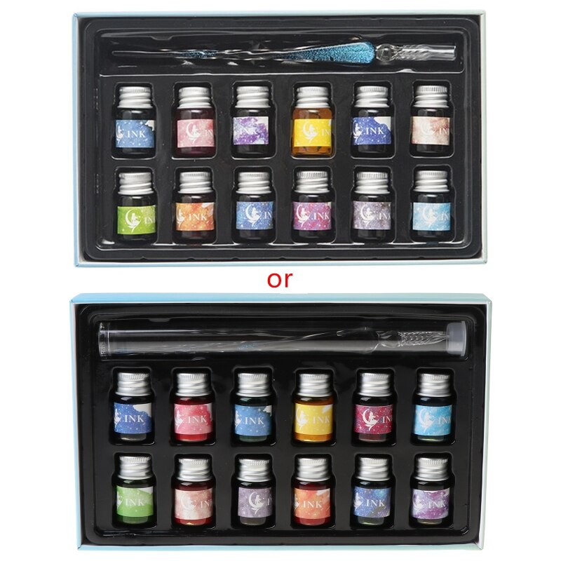 Cristal ciel étoilé verre encre stylo verre Dip stylo pour écrire stylo plume ensemble