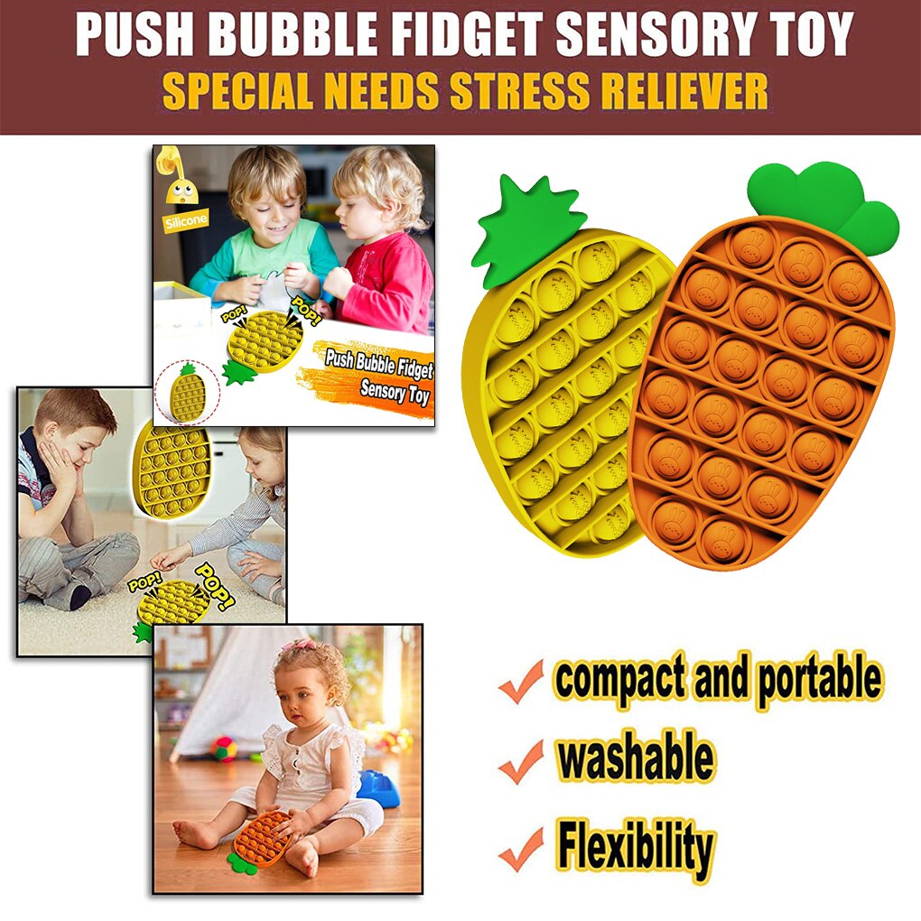 Push Bubble Fidget Toy Silicone Push Pop Fidget Toy Pineapple Carrots Shape Turning Pressing Stress Reliever Squeeze Toy