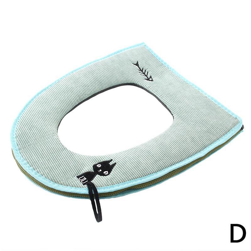 1pc kot kreskówkowy pokrowiec na deskę sedesową mata śliczny haftowany zagęścić zamek wodoodporny cieplej zmywalny toaleta poszewka na siedzisko: D