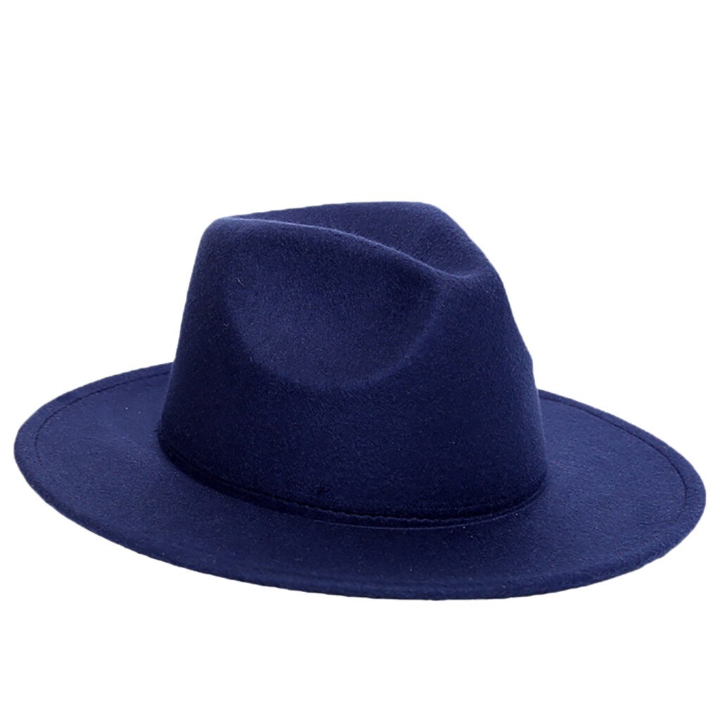 Fedora hat uldbåd flad hat til dames filt bred rand fedora hatte dame chapeu de feltro bowler gambler top karneval hat: B
