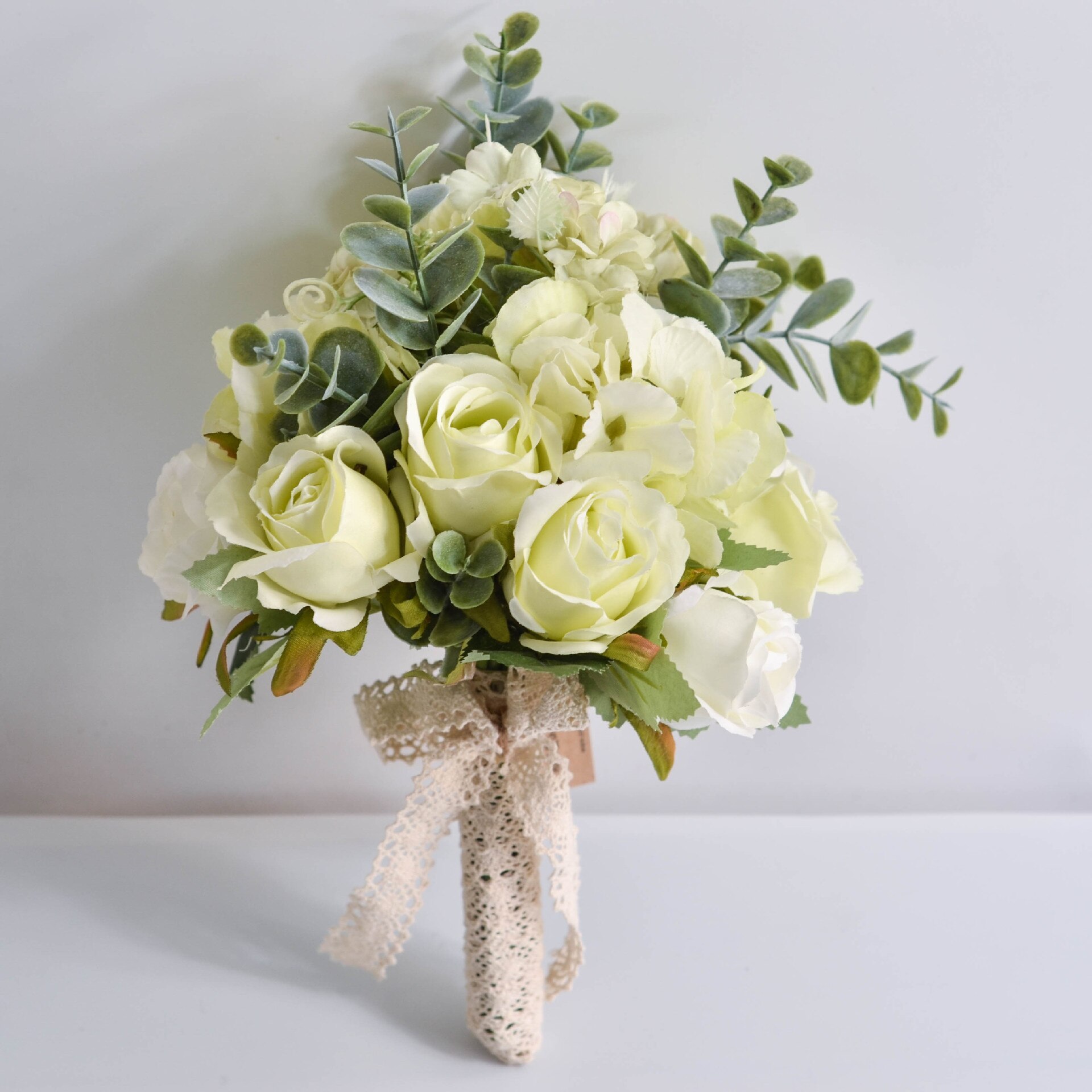 Ramo de flores para boda, accesorios de boda, pequeños ramos de novia, rosas de seda para damas de honor, decoración del hogar: Blanco