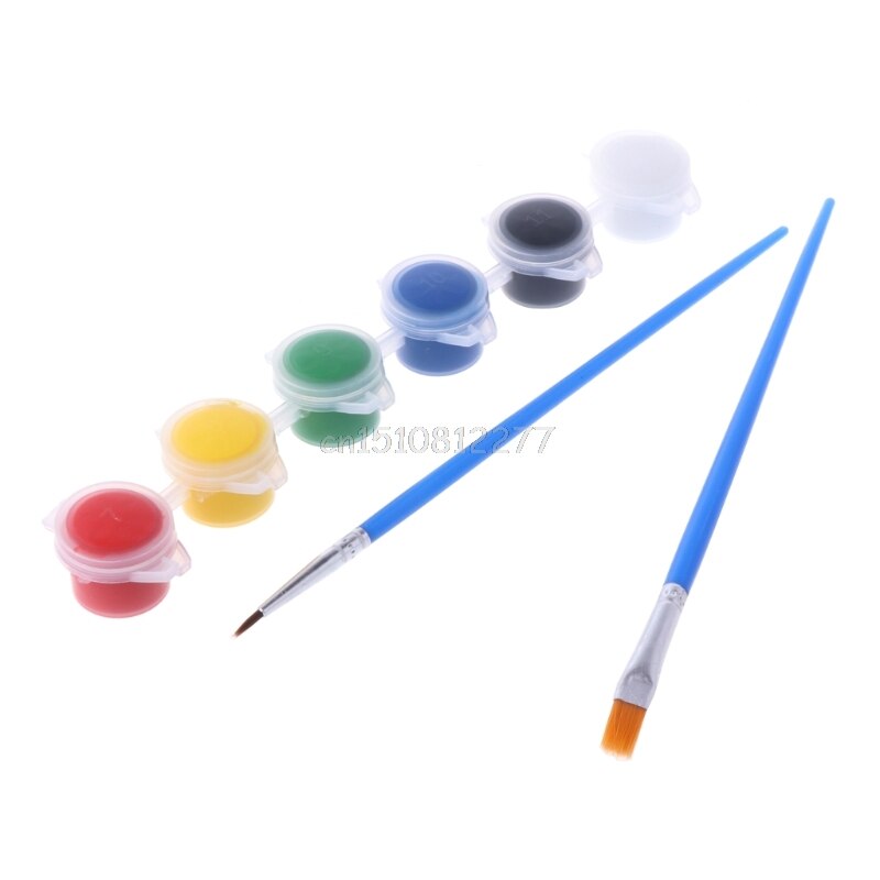 6 Colors Acrylic Paints w/ 2 Brushes Nail Art Wall Oil Painting Tools Art Supply M23