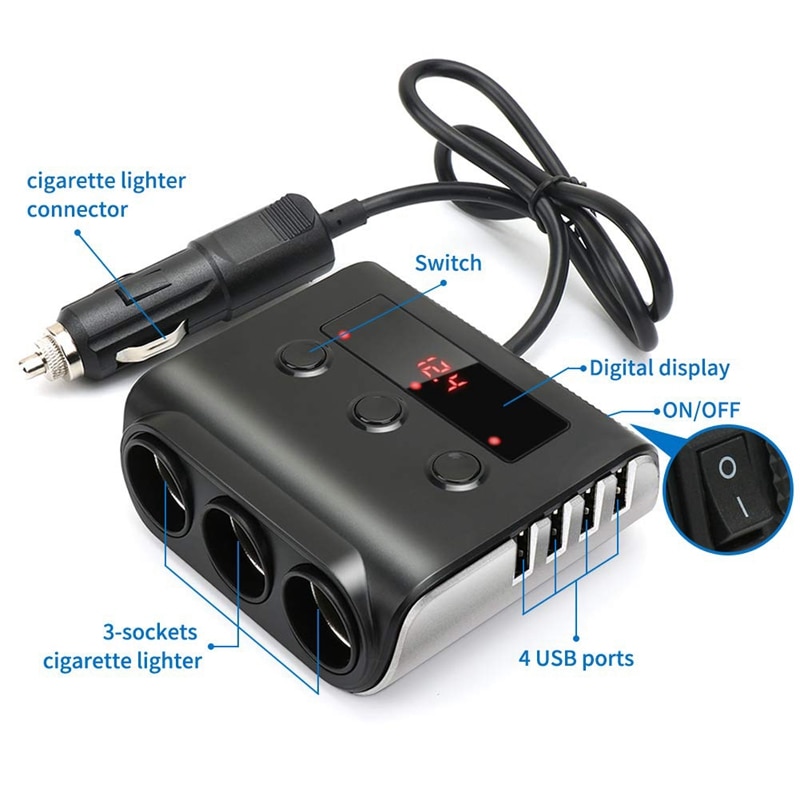 3-Sockets Sigarettenaansteker Splitter,100W 12V/24V Car Power Dc Outlet Adapter Met 3.6A 4 Usb Poorten Opladen Autolader