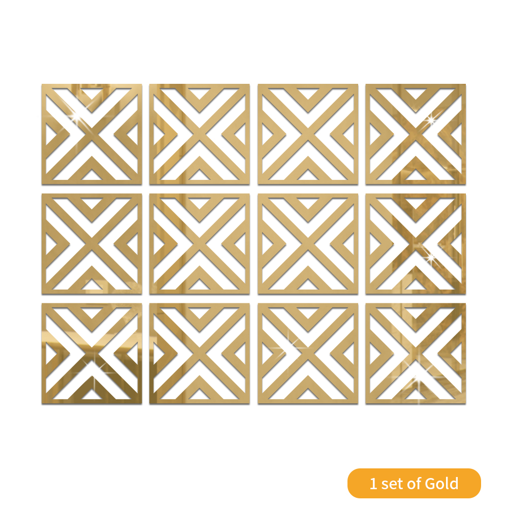 Funlife®Spiegel Aufkleber Wand Aufkleber Wasserdicht Bad Möbel Leicht zu Reinigen für Küche Home Decor Wohnzimmer Abnehmbare: gold / 28x28cmx12pcs