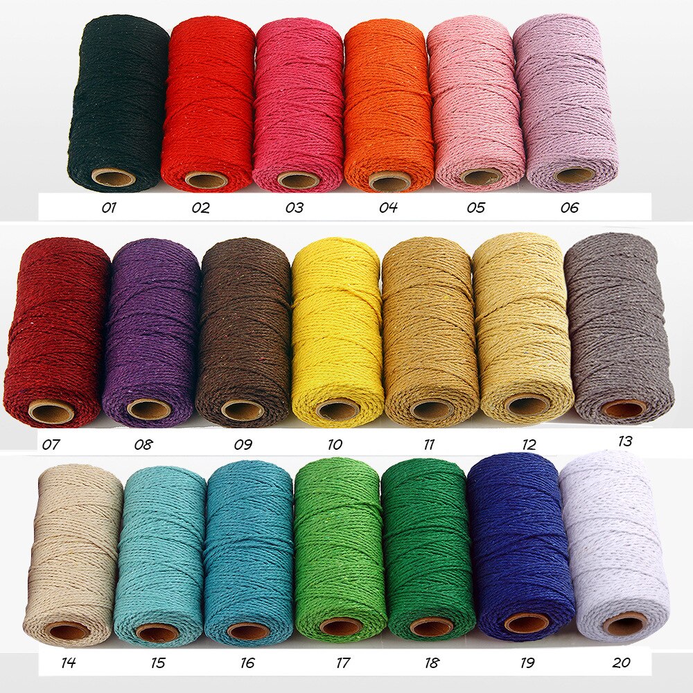 2mm 100M Colorful Thread Cord 100% Cotton Twisted Craft Macrame String DIY Home Textile Wedding Decoration Accessories