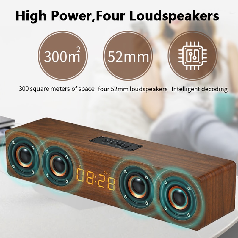 Powerful Wooden TV Soundbar 20W Portable Bluetooth Speaker Wireless Column Home Theater 4D Stereo Subwoofer caixa de som TF FM