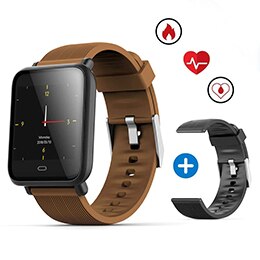 Bloeddruk Hartslagmeter Smart Horloge IP67 Waterdichte Sport Fitness Trakcer Horloge Mannen Vrouwen Smartwatch: Bruin