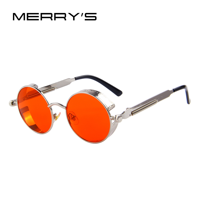 Merrys vintage dam steampunk solglasögon märke runda solglasögon oculos de sol  uv400: C12 silverröd