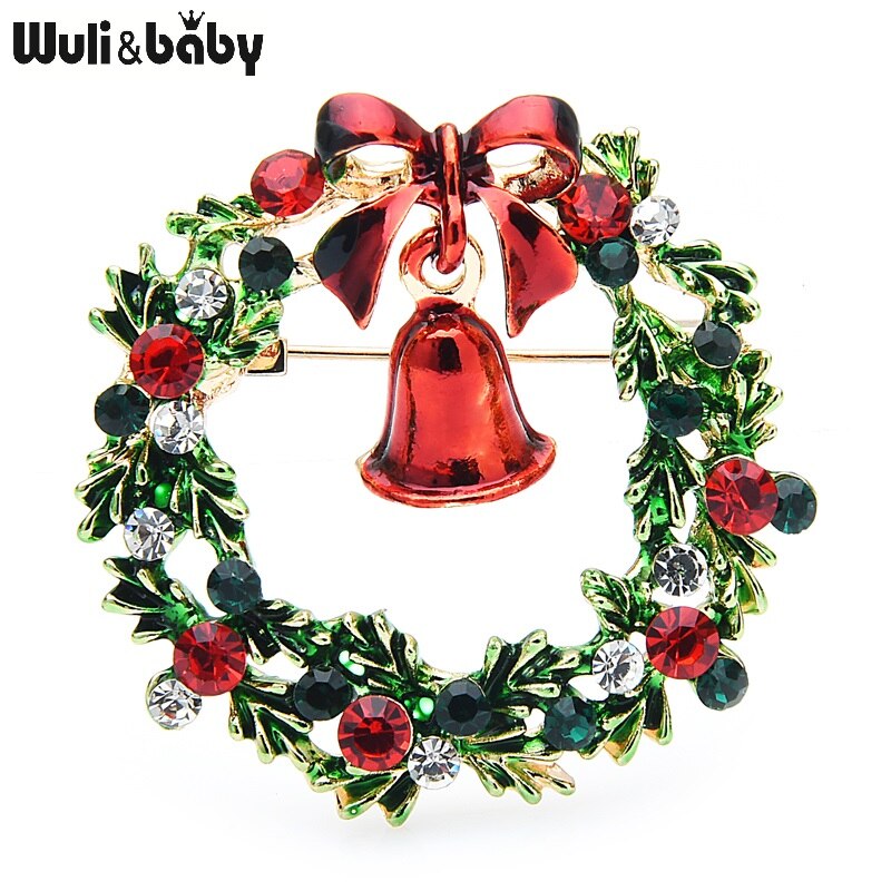 Wuli & baby Klassieke Emaille Wreach Bell Broches Vrouwen Mannen Bloem Kerst Broche Pins