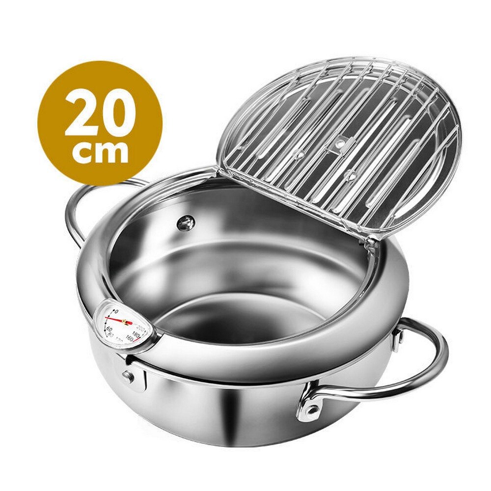 Olla para freír con termómetro y tapa de acero inoxidable, olla para freír pollo frito, utensilios de cocina:  20cm
