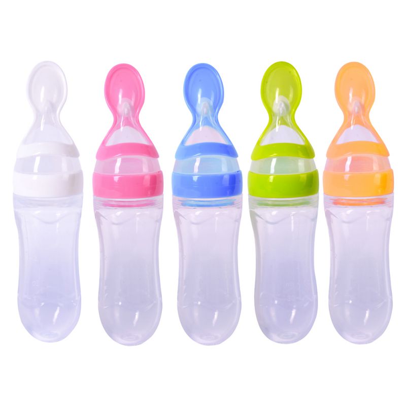 Lovely Safety Infant Newborn Baby Silicone Feeding With Spoon Feeder Food Rice Cereal Bottle For Best