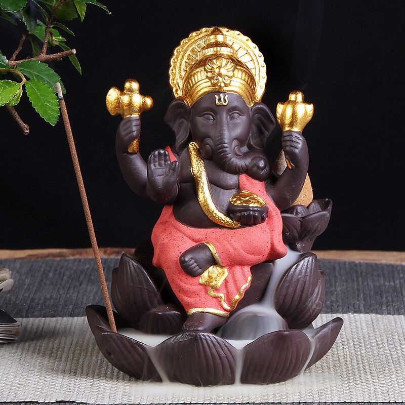 Olifant hoofd God Ganesha paars zand Lotus type Terugstromen wierookbrander Boeddha standbeeld Thailand Indiase boeddhistische wierook: Rood