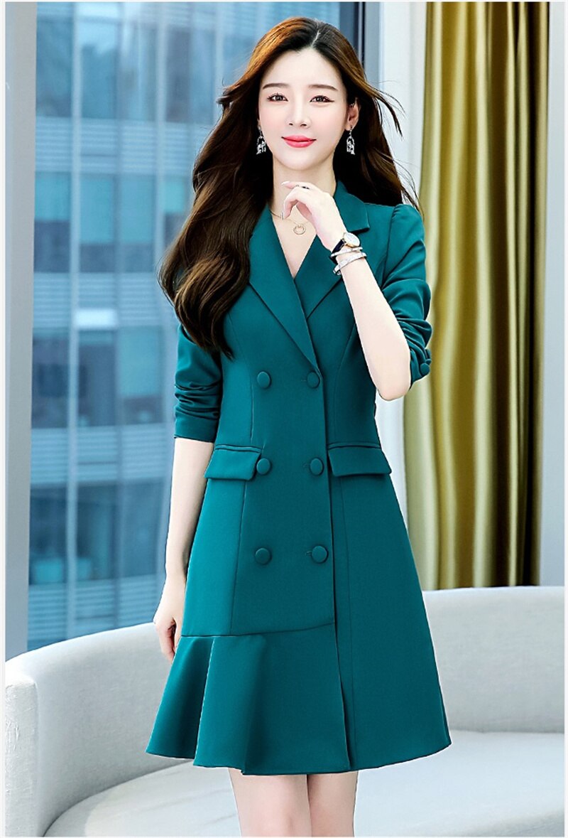Gabardina larga de doble botonadura para Mujer, abrigo , ropa de calle, primavera y otoño, novedad de 2022: blue / XXL