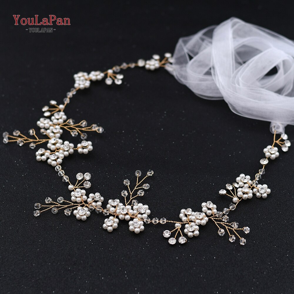 TOPQUEEN SH129 Goldene Hochzeit Kleider Gürtel Womens Perle Gürtel Kristall Braut Schärpe Hochzeit Gold Gürtel mit Perlen Dünne Braut Gürtel: Weiß Organza