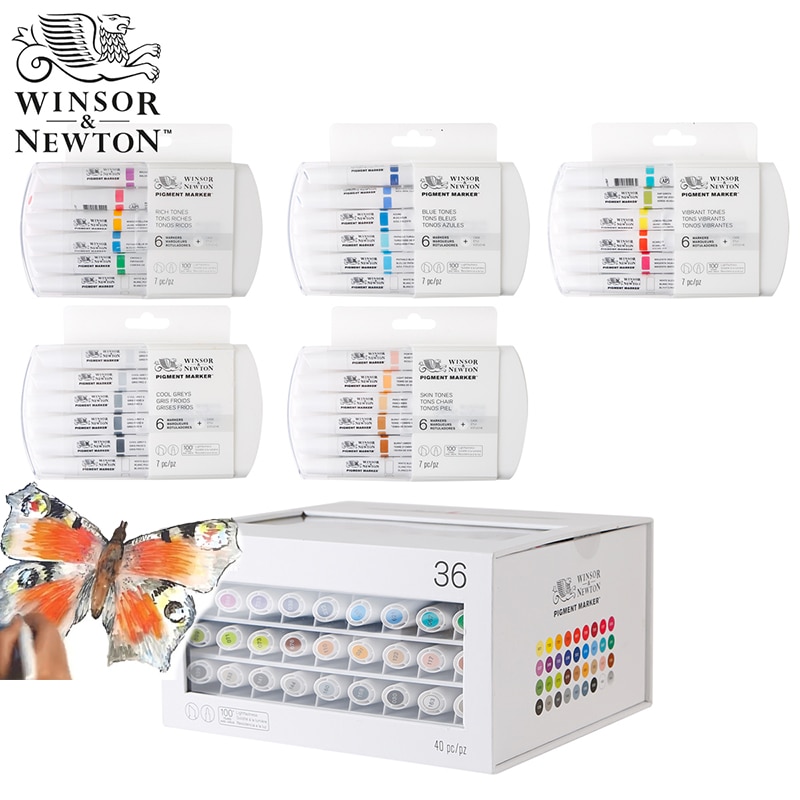 Winsor & Newton Pigment Marker 6 Kleuren Set Voor Professionele Grafische Kunstenaar Kledingstuk Artist Supplies