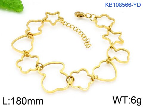 Beer Rvs Peach Hart Vijfpuntige Ster Bloem Stiksels Armband Vrouwen Gouden Zilveren Rose Gouden Beer Armband: gold