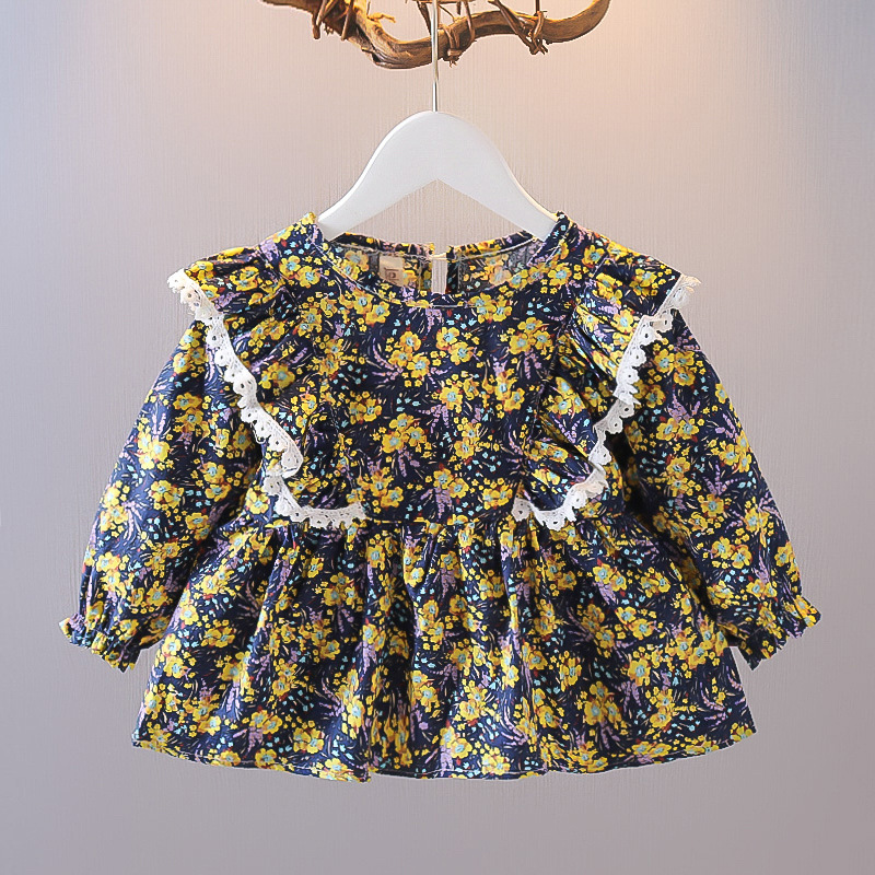 2022 Herfst Lente Kinderen Blouse Voor Meisjes Bloemenprint Lange Mouwen Shirts Tops Tees Peuter Kids Kleding Prinses Jurk