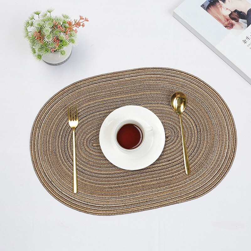 Inyahome Round Oval Placemats for Dining Table Set of 6 Farmhouse Dining Table Outdoor Placemat for Patio Table Boho Kitchen Acc: CO coffee / 35x50cm 1pcs