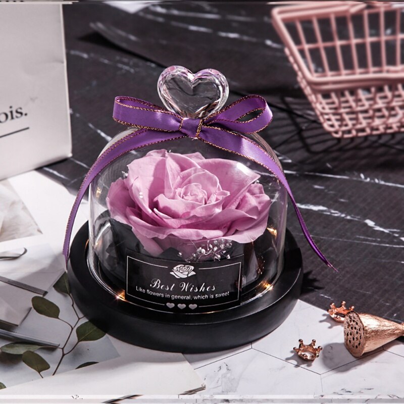 1 pc Preserved Flower Eternal Rose With Glass Cover Beauty Romantic Rose Valentines Christmas: XOI0402G