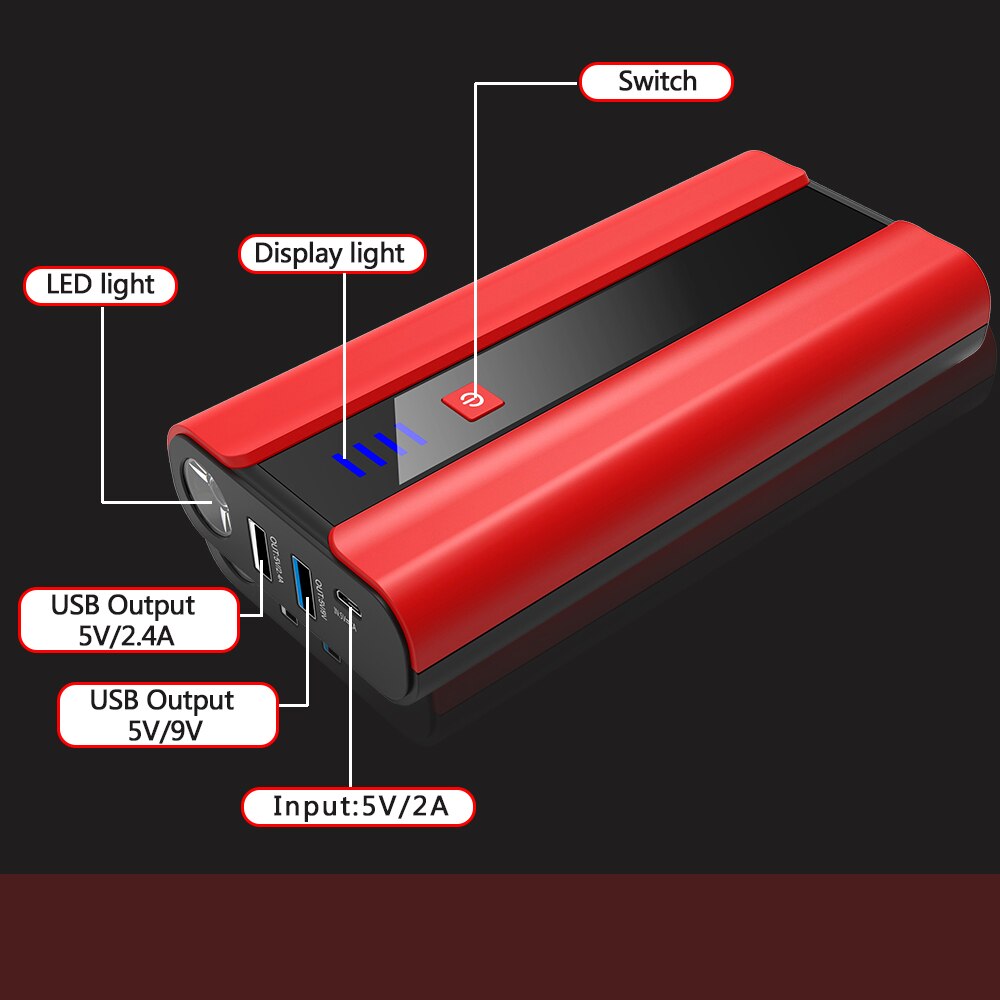 HOUDE 12V Lithium-Battery-Car-Jump-Starter Battery Power Bank 10000mAh 600A Auto-Starting-Device for 12V Vehicle Jump Starter