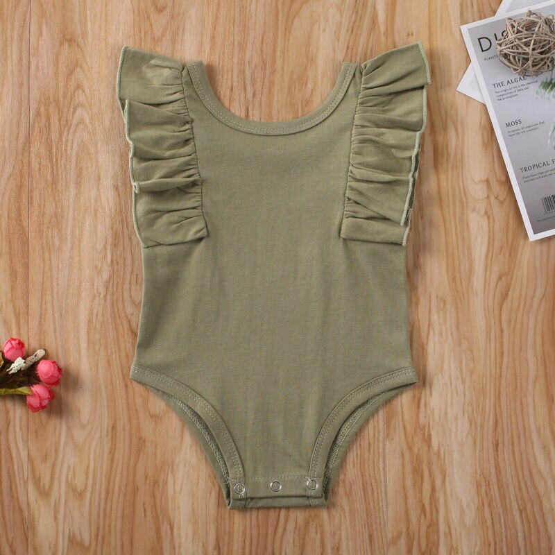 Baby Sommer Kleidung Neugeborenen Baby Junge Mädchen unisex Baumwolle Gesamt Karosserie Rüschen Feste Kleidung einstellen ärmellos Sunsuit