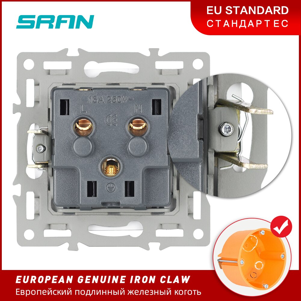SRAN EU wall double socket with USB, 220v 16A electrical outlet 153*82mm crystal glass panel Home improvement plug